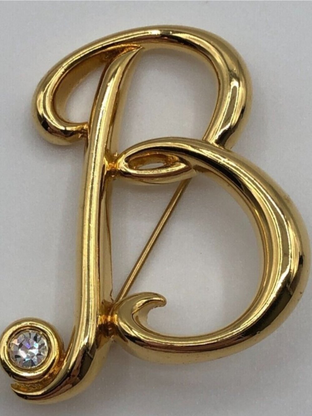 Monet Script Letter "B" Modernist With Rhinestone Brooch Pin Signed - Picture 11 of 12